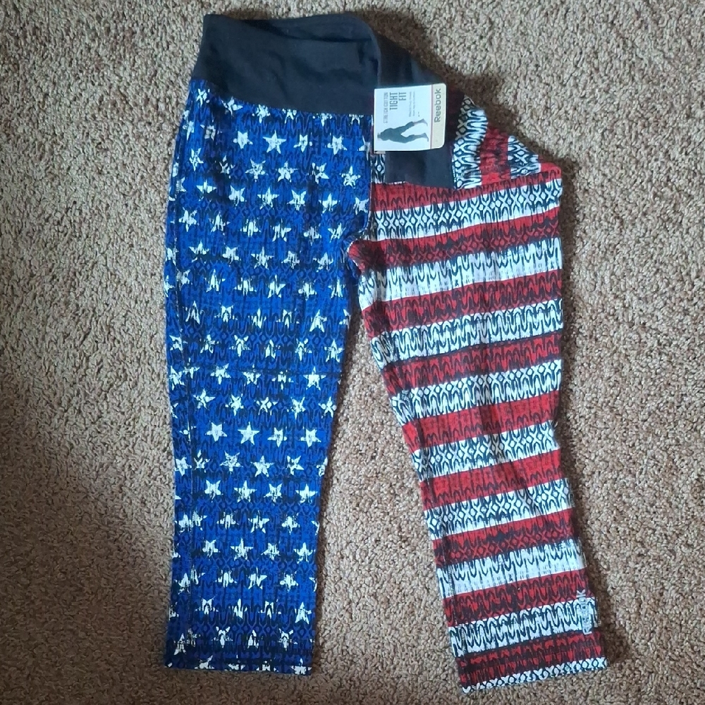 Reebok Black, Blue, and Red Stretch Cotton Leggings
